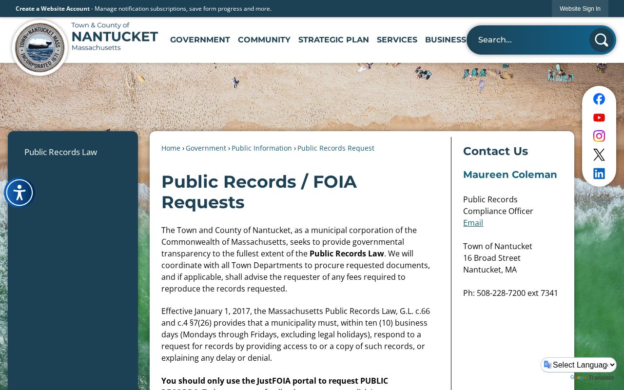 Nantucket County public booking-record request instructions