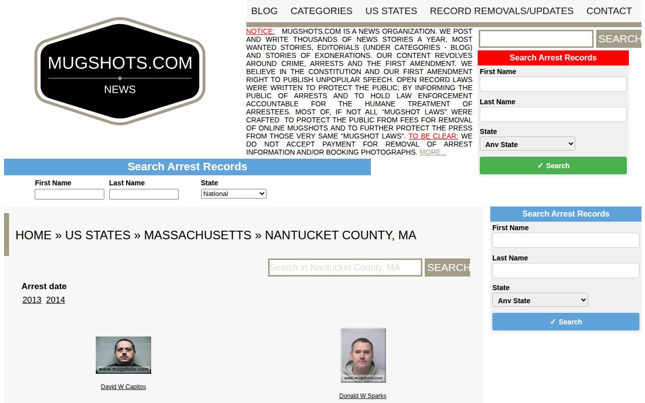 Unofficial Nantucket County mugshot index for source comparison